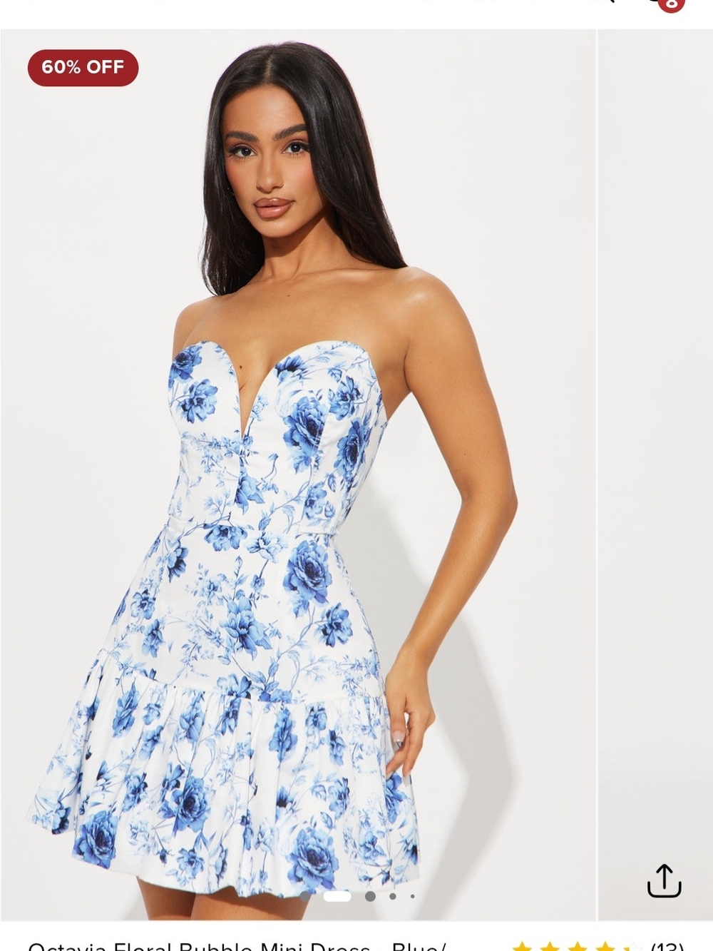Strapless Blue Floral Sweetheart Mini Dress